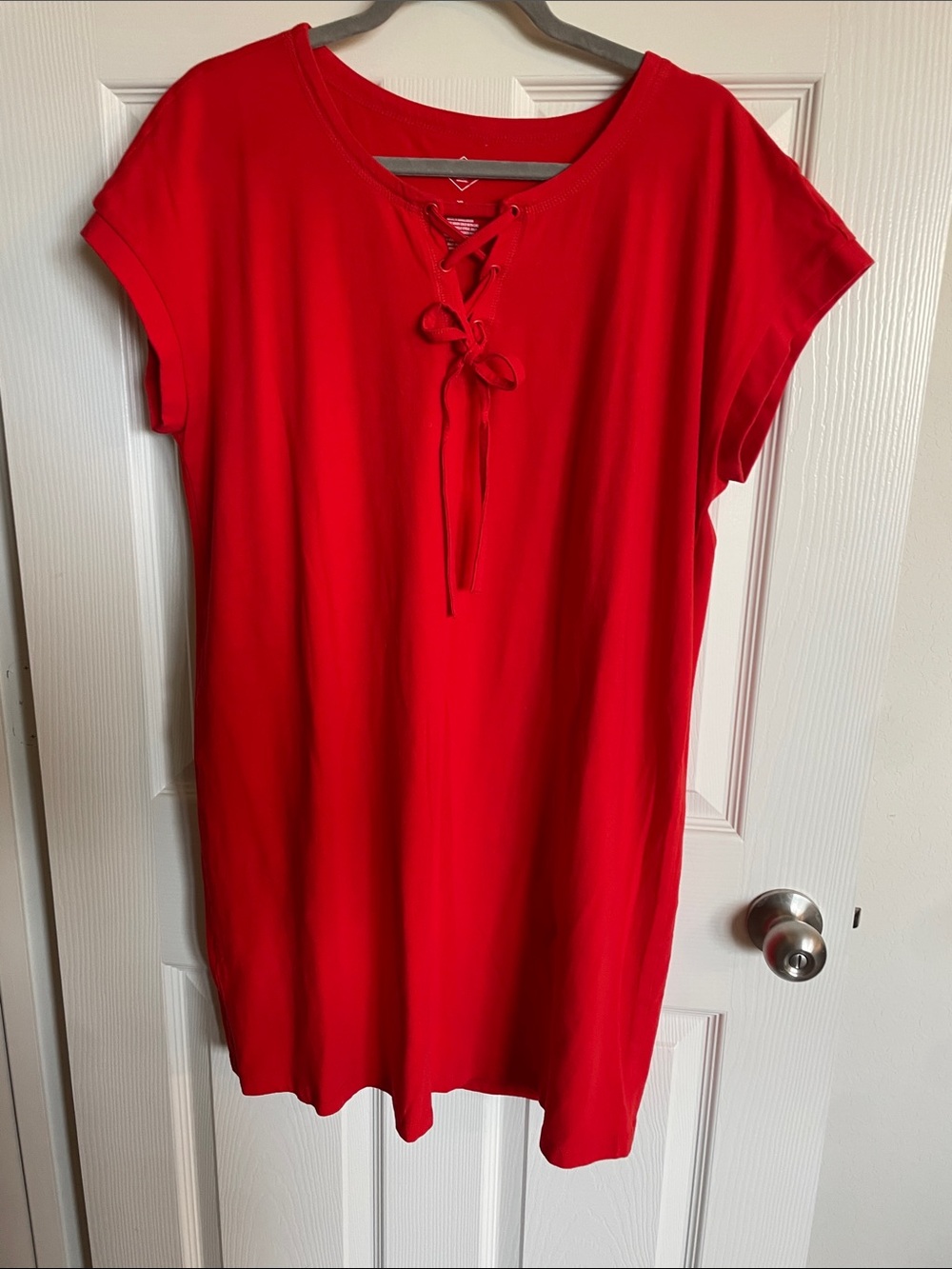 Women’s Orange T-Shirt Dress with Lace Up Detail